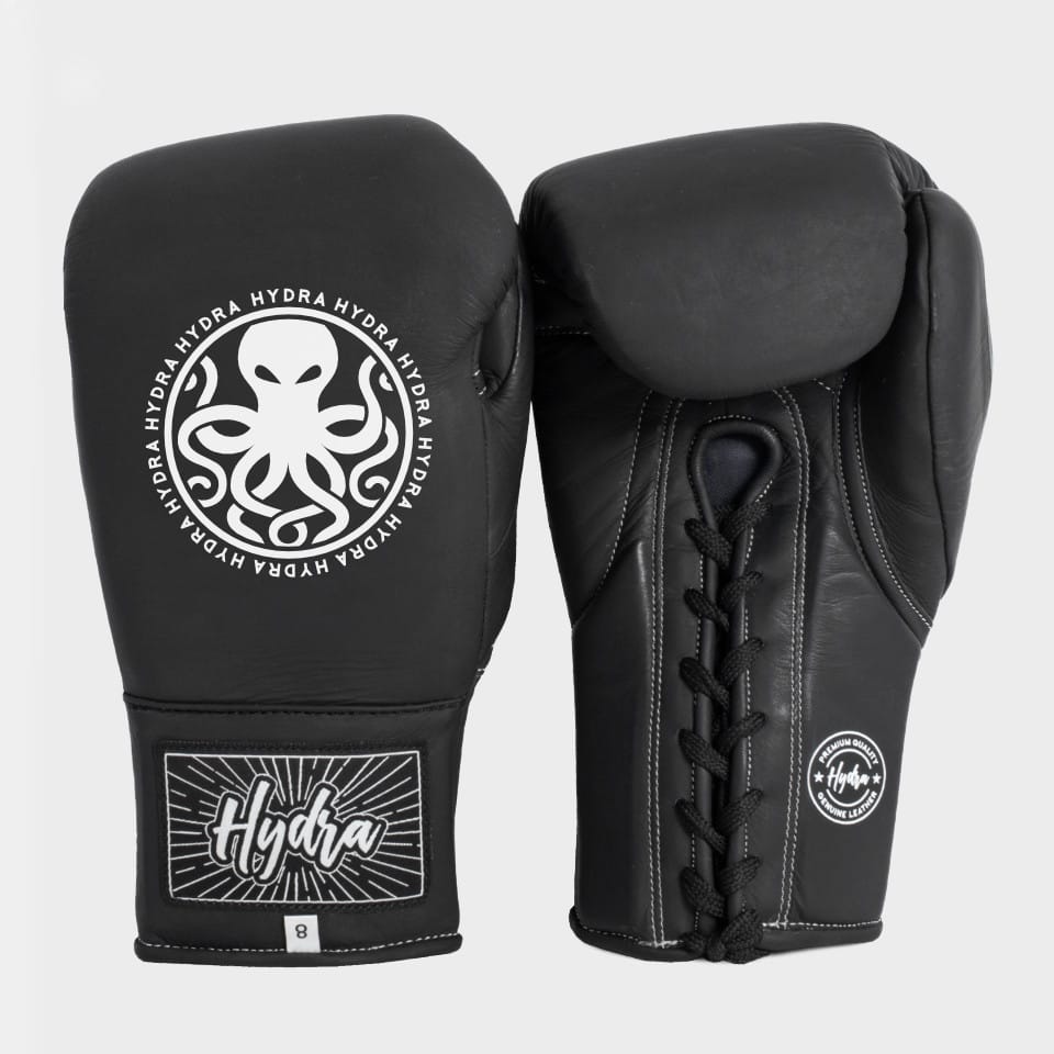 Hydra Matte Black Lace-Up Boxing Gloves